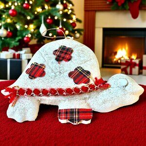 Vintage Handmade Turtle Ornament Christmas Tree Decor White Glitter